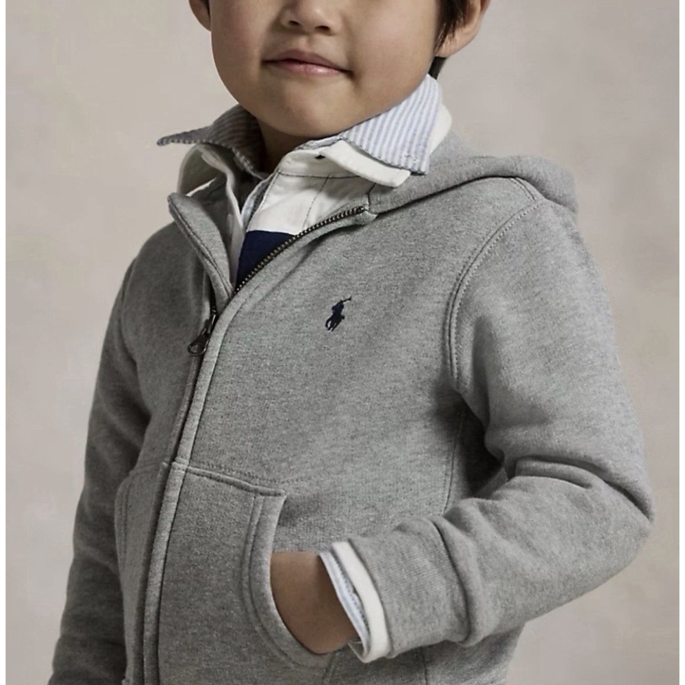 Ralph Lauren Full Zip Fleece Hoodie Jacket Boy's Size Small 4/4T Gray